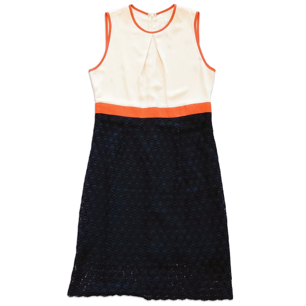 Pink Martini Dress Womens Large Cream Black Orange Colorblock Lace Shift Evening